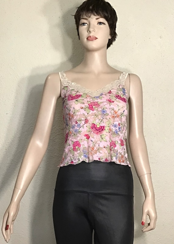 Y2K Pink Beige Floral Lace Spaghetti Strap Cami To