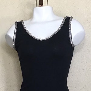 Y2K Nally & Millie / Black Beaded Tank Top / Embellished Tank Top / Cute Summer Top / Black Sleeveless Top / Beaded Rhinestone Neckline