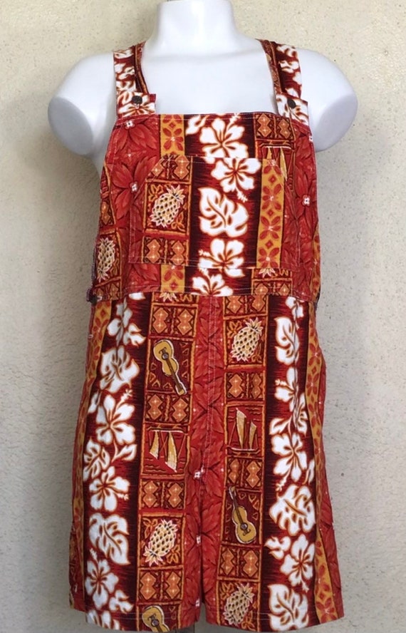 Vintage 80s Hawaiian Jumpsuit Romper: Aloha Tiki … - image 1