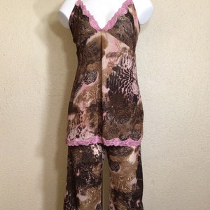 Vintage 90s Floral Pajama Set: Pink Lace, Spaghetti Straps