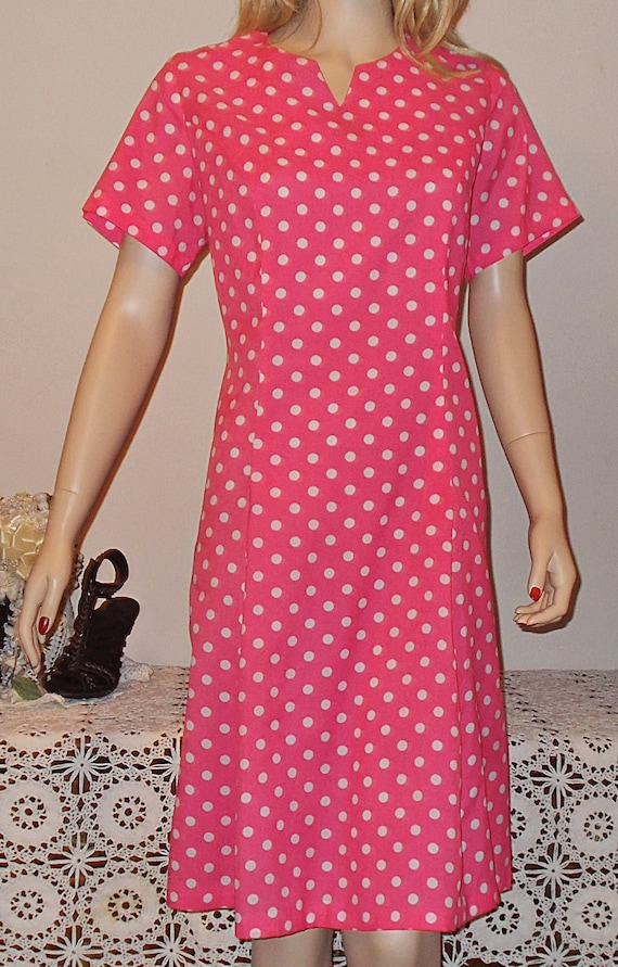 Vintage 60s Pink Polka Dot Shift Dress - Handmade Knee Length - Etsy