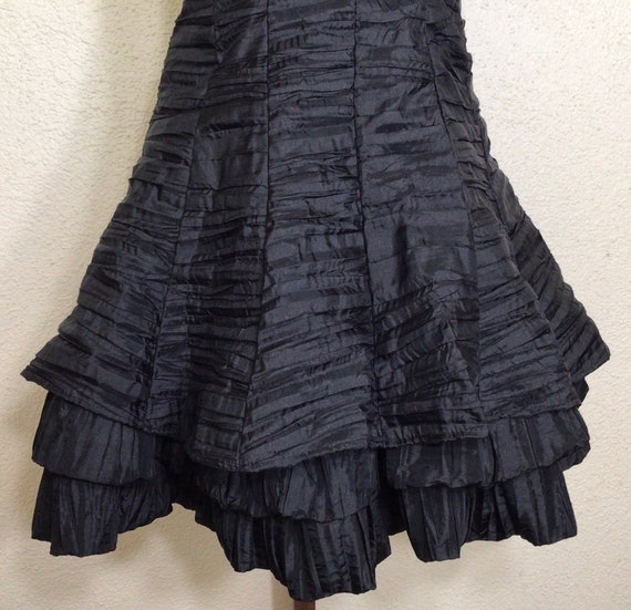 90s Let’s Fashion Black Ruched Ruffled Spaghetti … - image 5