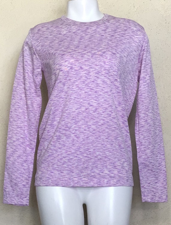 70s Purple Pink White Polyester Long Sleeve Pullo… - image 1