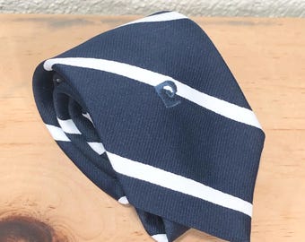 Vintage Men's Black White Short Necktie: Pierre Cardin, Diagonal Stripe, Imported Polyester