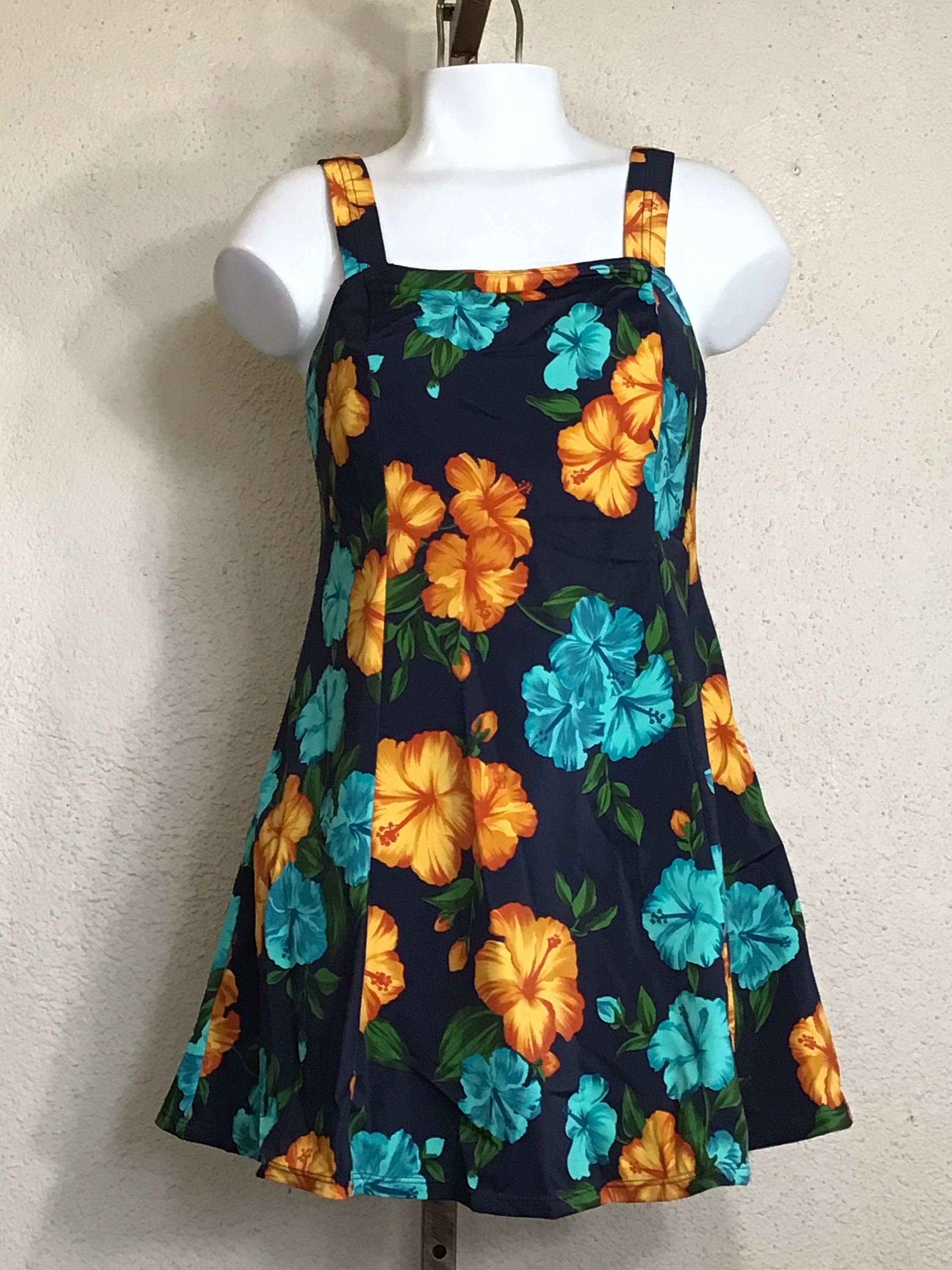 Y2K Floral One Piece Swimsuit: Plus Size Navy Blue Swimwear