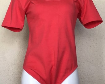 70s One Step Up Coral Pinkish Red Short Sleeve One Piece Bodysuit