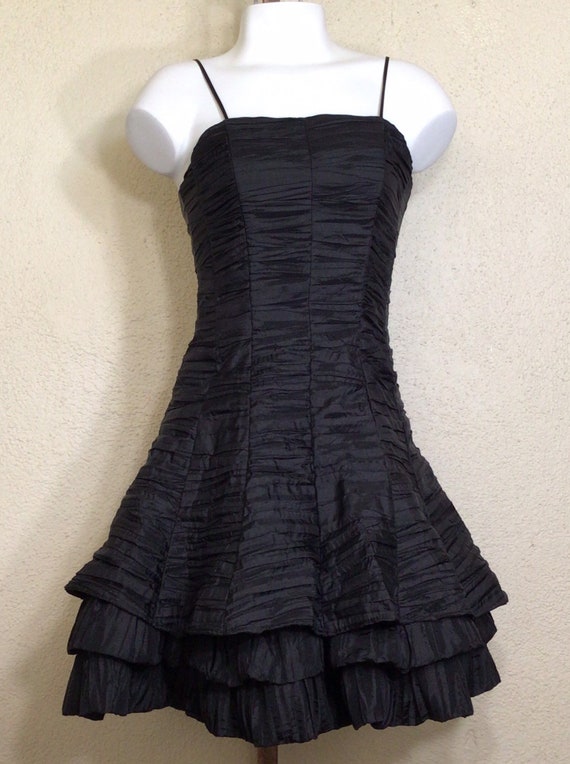 90s Let’s Fashion Black Ruched Ruffled Spaghetti … - image 10