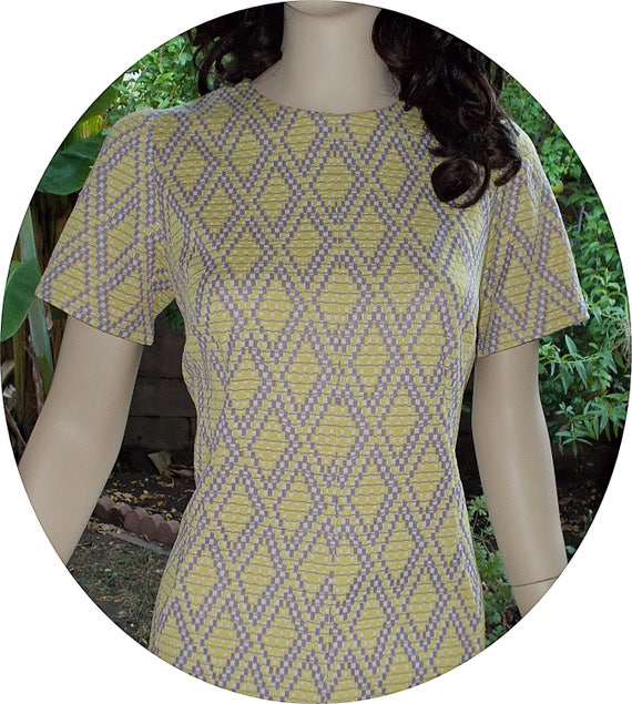 70s MOD Geometric Purple Yellow Polyester Knit Ha… - image 9