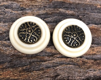 Vintage 60s Lucite Clip On Earrings: Bronze Floral, Made in Italy