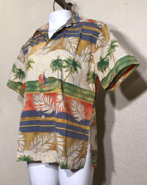 80s Miami Vice Mens Beige Green Floral Tropical S… - image 10