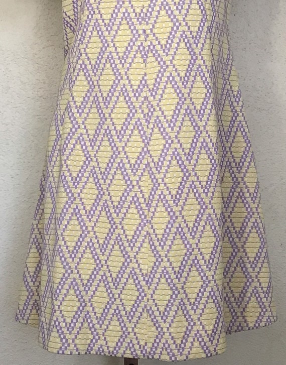 70s MOD Geometric Purple Yellow Polyester Knit Ha… - image 3