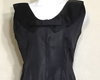 50s Black Satin Taffeta Sleeveless Midi Pencil Dress