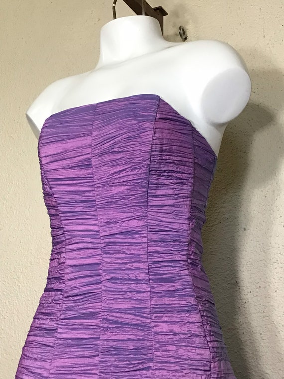 90s Jessica McClintock Purple Strapless Ruched Ru… - image 7