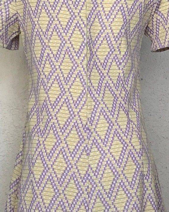 70s MOD Geometric Purple Yellow Polyester Knit Ha… - image 5