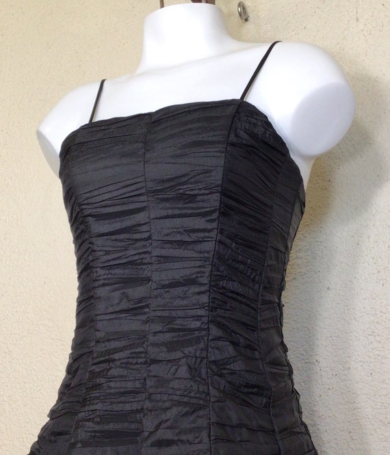 90s Let’s Fashion Black Ruched Ruffled Spaghetti … - image 6