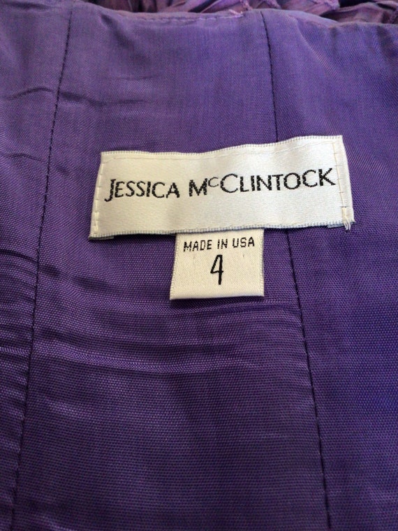 90s Jessica McClintock Purple Strapless Ruched Ru… - image 3