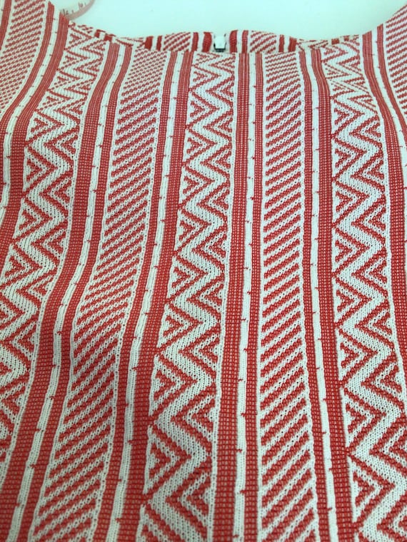 70s MOD Red White Geometric Striped Short Sleeve … - image 2