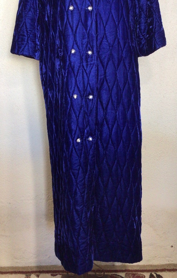 70s Royal Blue Velour Quilted Long Sleeve Button … - image 3