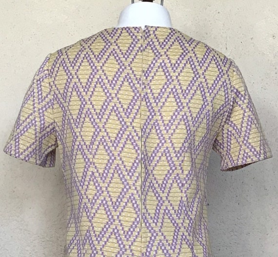 70s MOD Geometric Purple Yellow Polyester Knit Ha… - image 4