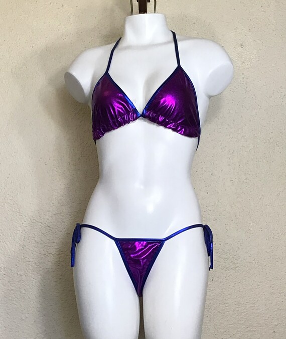 90s Blue Purple Metallic Two Piece Tie-up Halter B