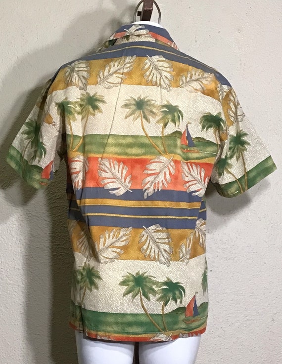 80s Miami Vice Mens Beige Green Floral Tropical S… - image 8