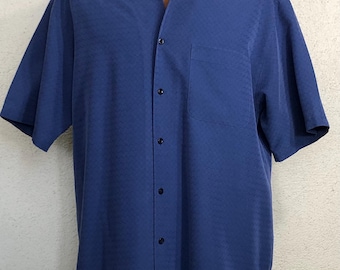 Vintage 90s Haggar Shirt: Men's Blue Short Sleeve Button-Up