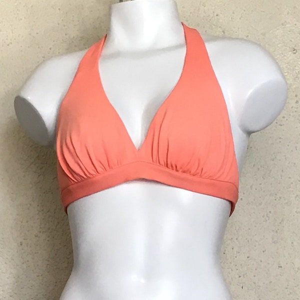 70s Sirena Apricot Orange Nylon Swimsuit Bikini Halter Top