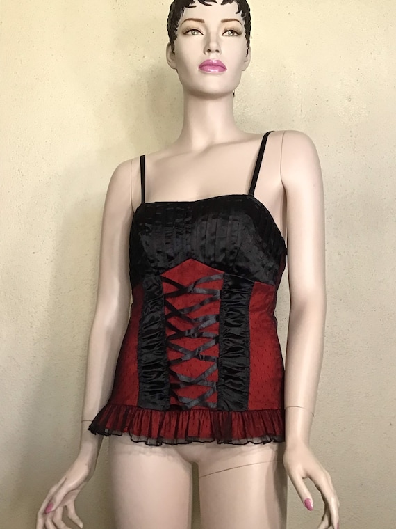 00s Ole Ole Black Red Sexy Crotchless Teddy Top W… - image 1