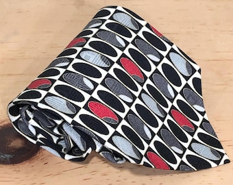Vintage Men’s Short Wide Necktie: Enrico Guccini, Black Geometric, Silk Hand Made In Italy