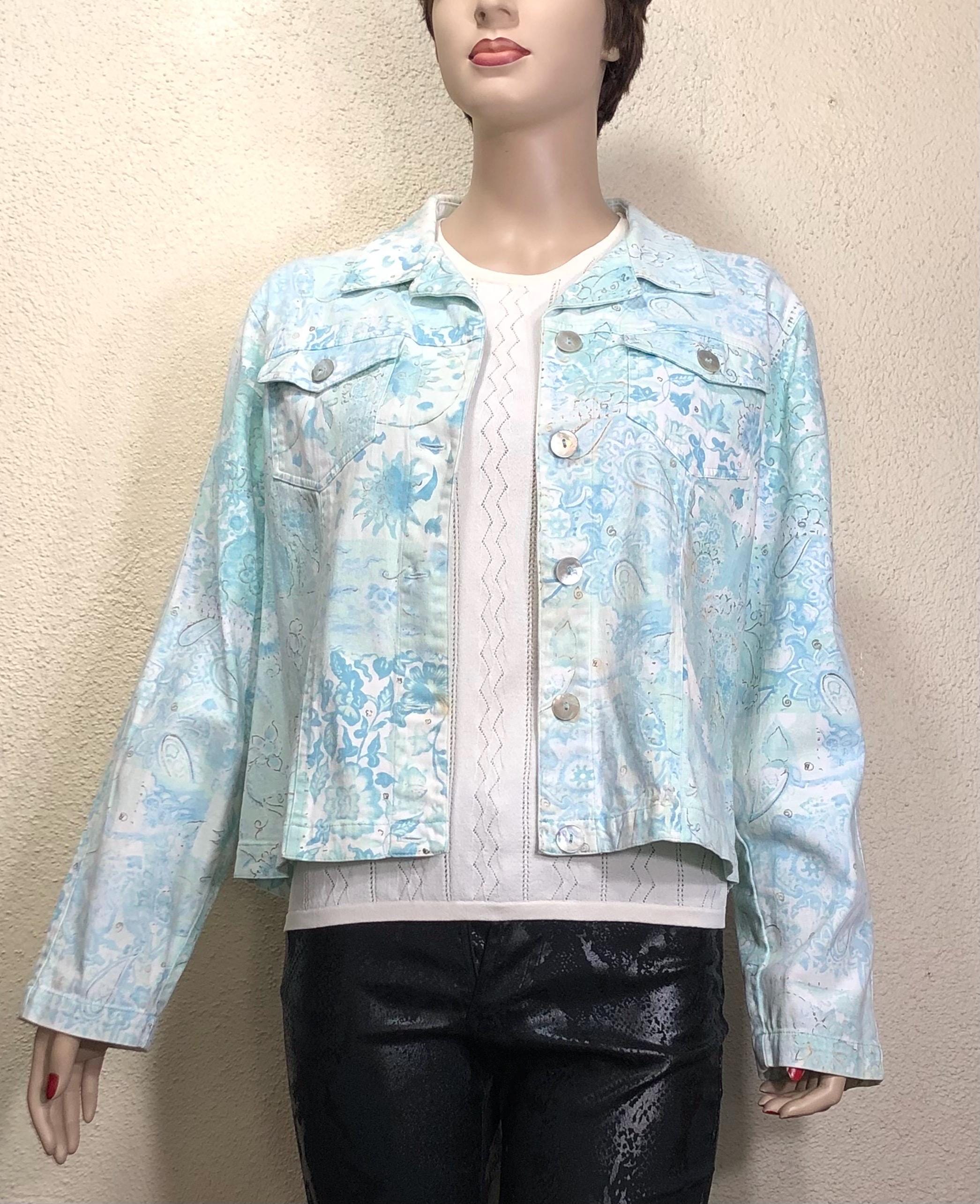 Vintage Coldwater Creek Floral Blazer: Powder Blue Cotton Jacket