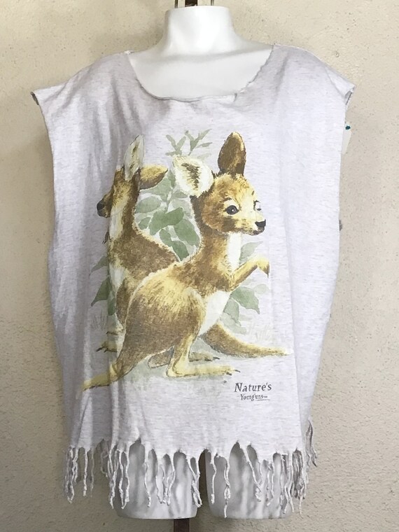 80s Soft Grey Deer Fawn Graphic Print Sleeveless … - image 5