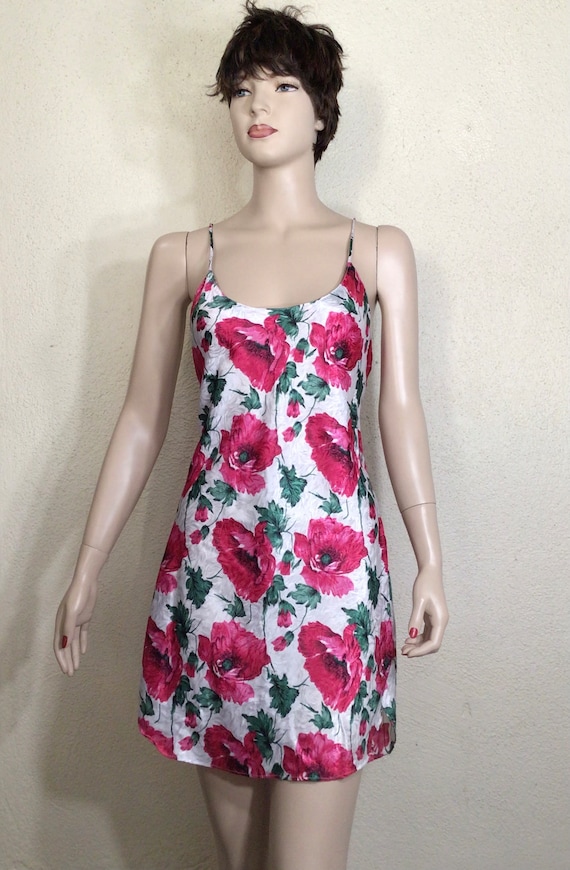 90s White Pink Green Floral Rose Babydoll Nightie