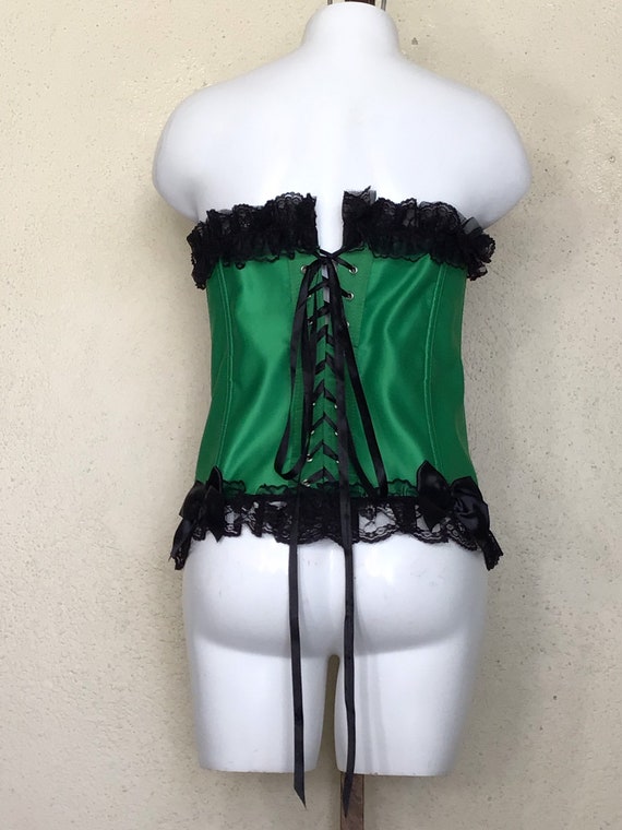 90s Vaacodor Bustier Black Green Lace Ribbon Lace… - image 3