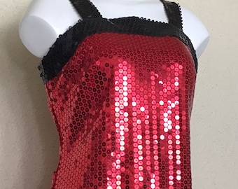 Vintage 90s Sequin Mini Dress: Red Black Sleeveless Cocktail Dress