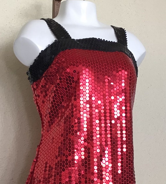 90s Red Black Sequin Sleeveless Mini Dress