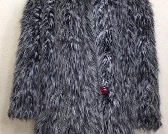 90s Contempo Casuals Dark Gray Plush Shaggy Faux Fur Coat