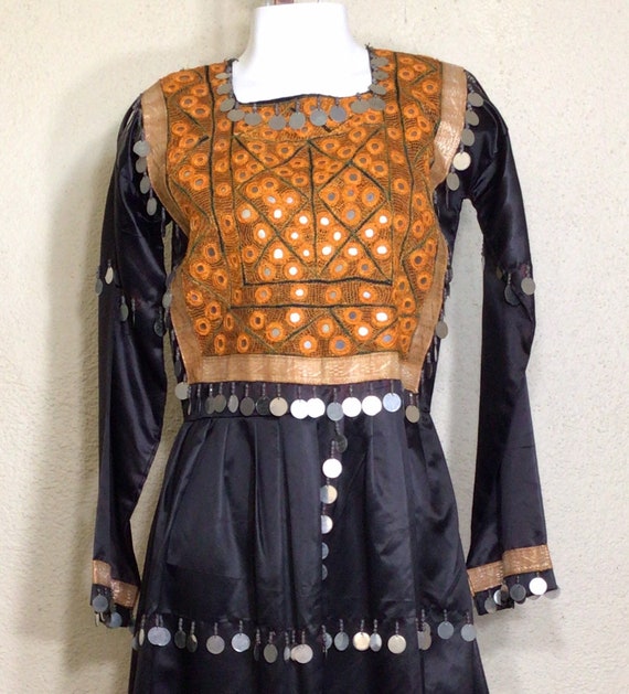 50s Handmade Black Orange Gold Silver Embroidered… - image 9