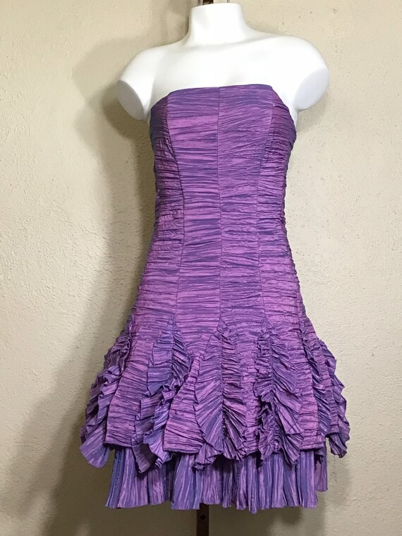 90s Jessica McClintock Purple Strapless Ruched Ru… - image 10