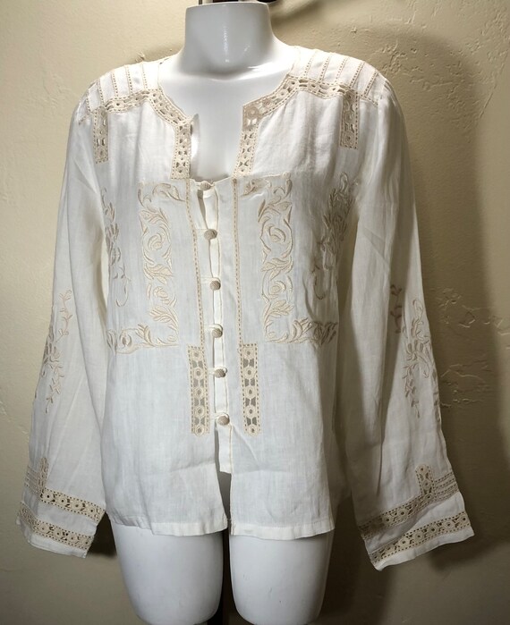 J. Jill - Embroidered Linen Dress - White