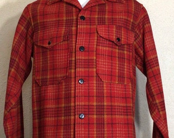 80s Pendleton Red Black Plaid Wool Long Sleeve Button Up Shirt