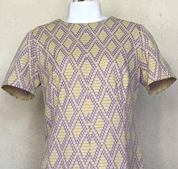 70s MOD Geometric Purple Yellow Polyester Knit Ha… - image 2