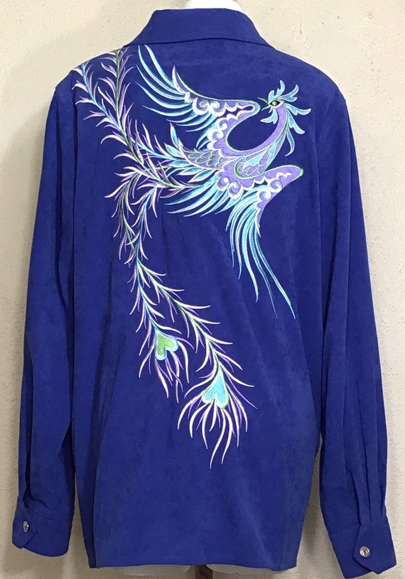 90s Bob Mackie Wearable Art Royal Blue Firebird P… - image 1