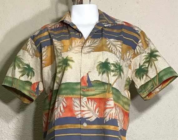 80s Miami Vice Mens Beige Green Floral Tropical S… - image 6
