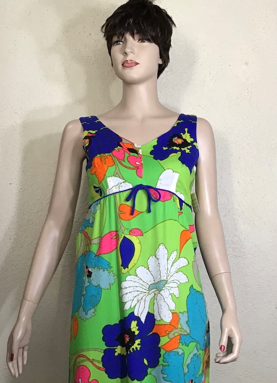 60s Casual Ceire by Paradise Hawaii Blue Green Flo