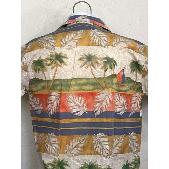 80s Miami Vice Mens Beige Green Floral Tropical S… - image 3