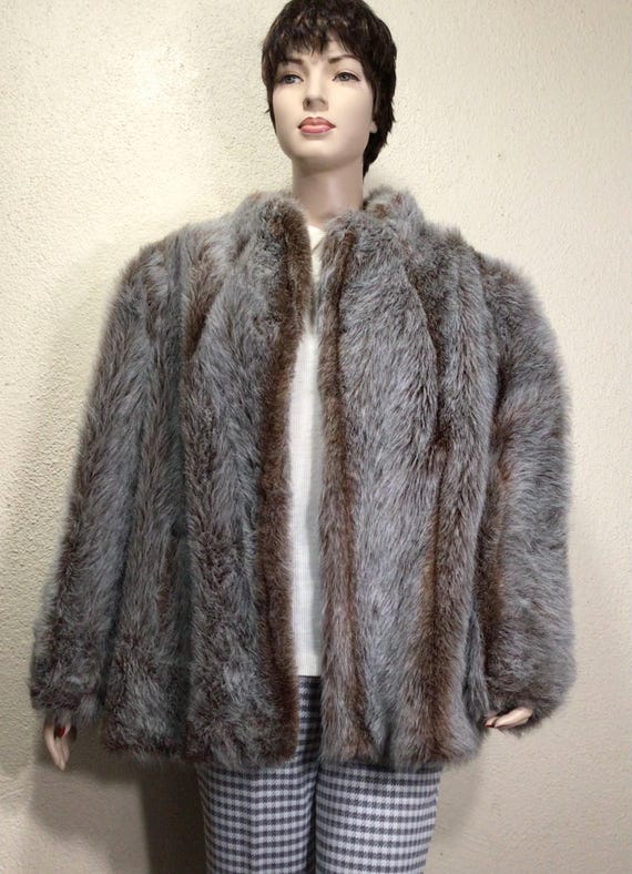 ジャケット・アウター vintage fake far double chester coat Vintage 70s Faux Fur Coat: Candace Originals Silver Gray Plush