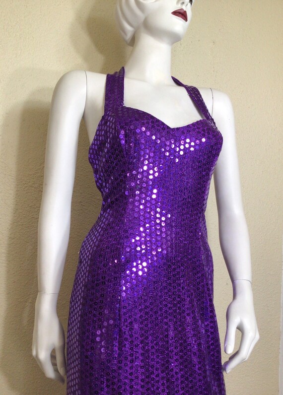 90s Kays Designs Purple Sequin Cutout Open Back S… - image 4