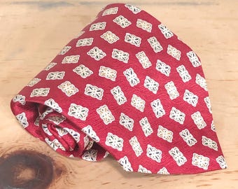 Vintage 90s Men’s Red White Short Wide Necktie: John Blair, 100 Silk, Geometric Tie