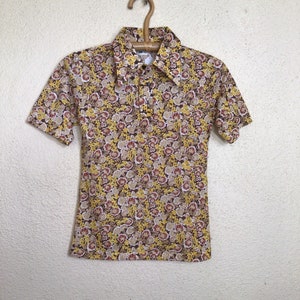 Chemise à fleurs vintage des années 80 : Sears pour garçons, marron jaune, boutonnée