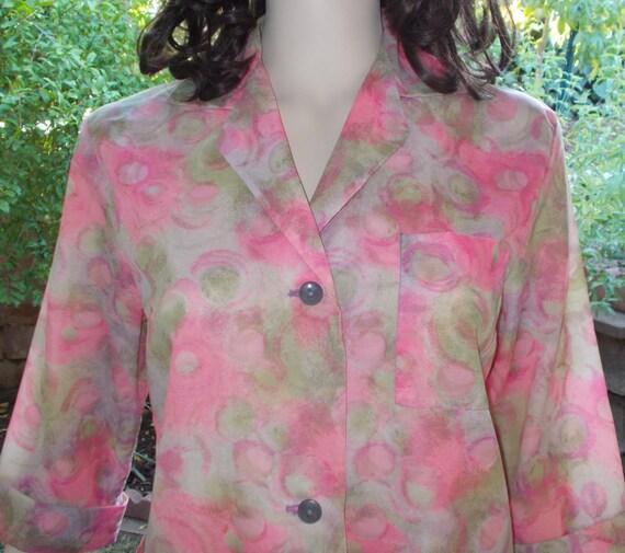 Vintage 50's Crispy Nylon Housecoat Pink Flowers F